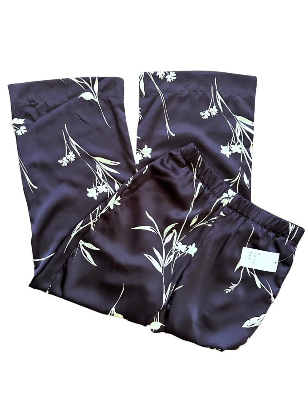 NWT a new day Chocolate Brown Wide-Leg Floral Pants with Cream Print XS - Picture 4 of 10